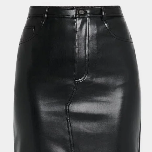 Cinq à Sept Tana Faux Leather Black Midi Skirt NWT Size 6 - Picture 3 of 5
